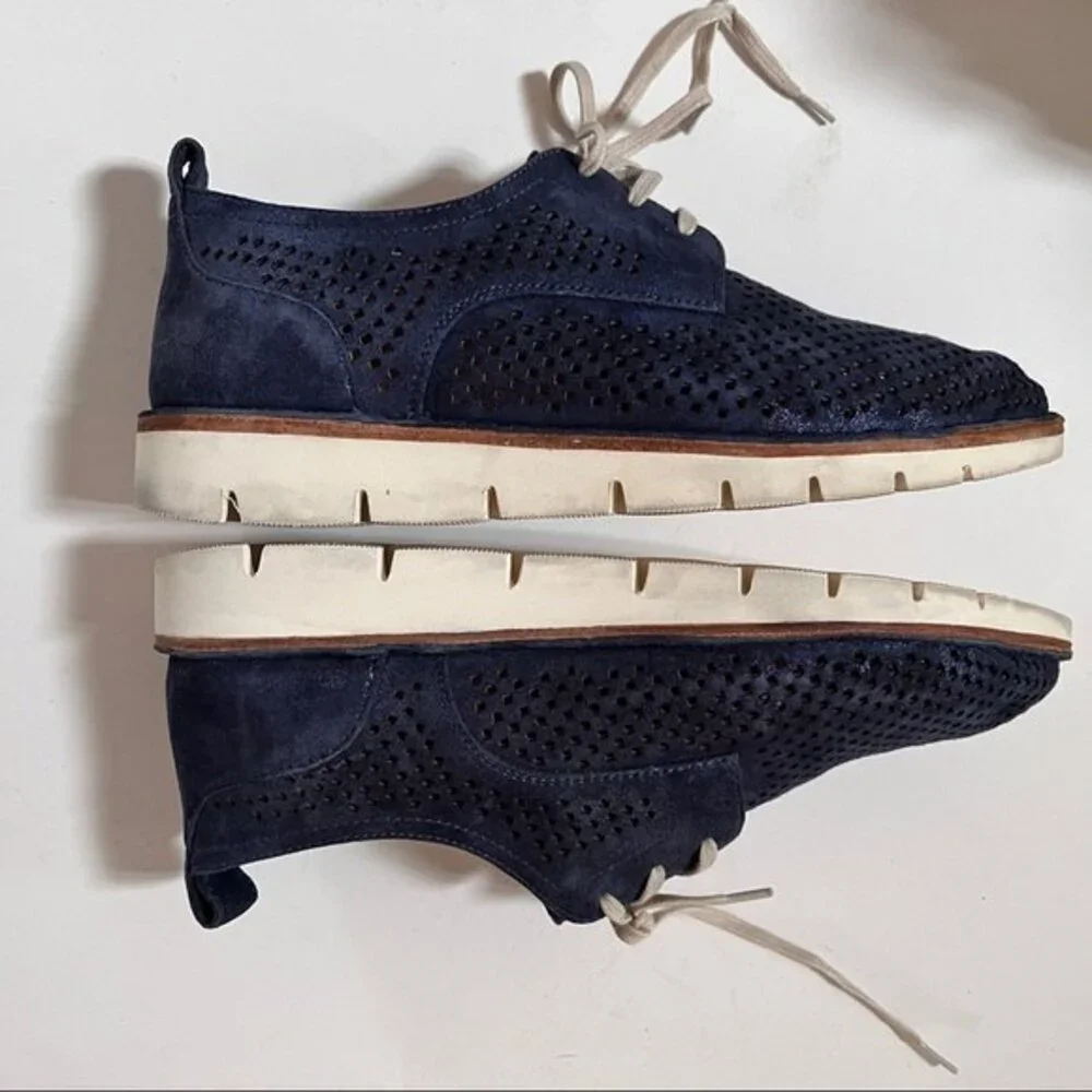 Trask Lena Perforated Leather Sneaker in Indigo 8.5